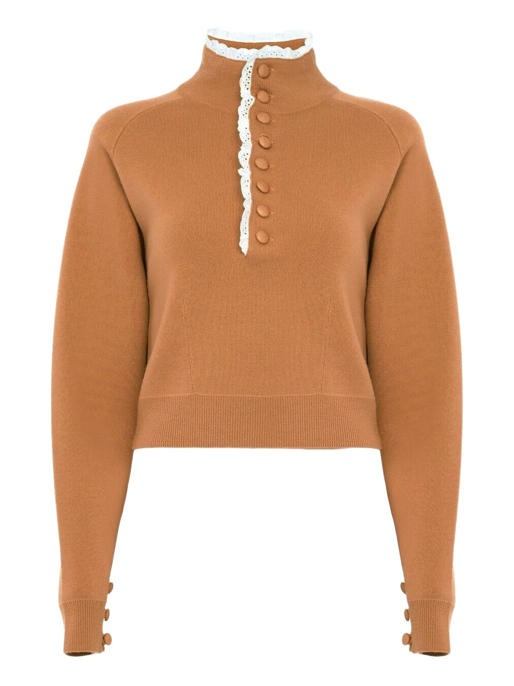 Chloé High-neck sweater in a wool knit & lace