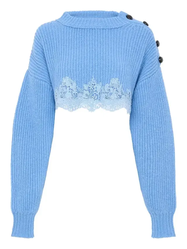 Cropped sweater in a merino wool knit & lace Cropped sweater in a merino wool knit & lace