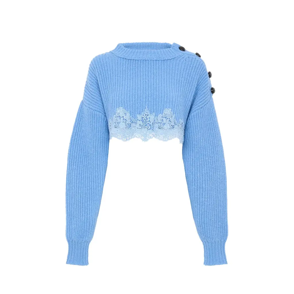 Chloé Cropped sweater in a merino wool knit & lace | Image 1 Chloé Cropped sweater in a merino wool knit & lace | Image 1