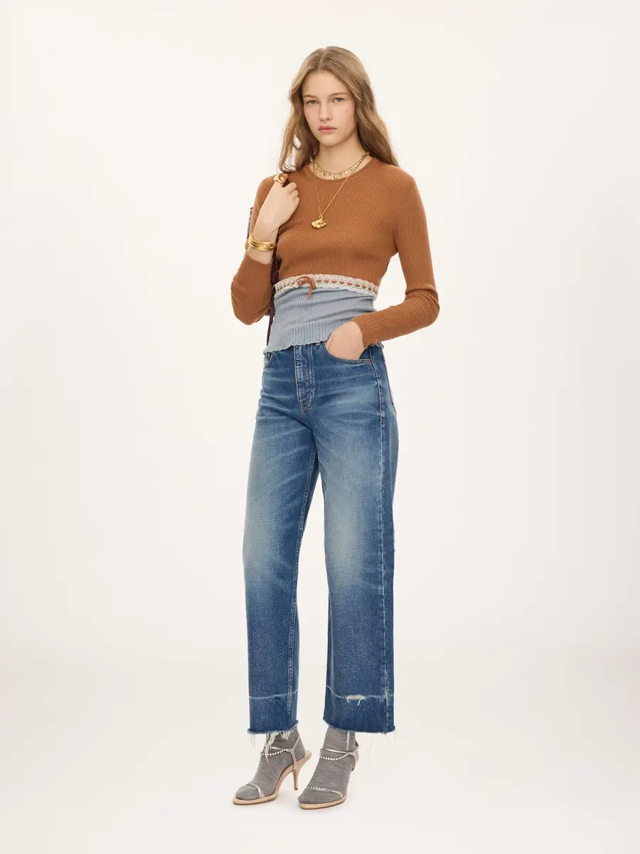 Chloé Cropped fitted sweater in a wool knit & lace | Thumbnail 3