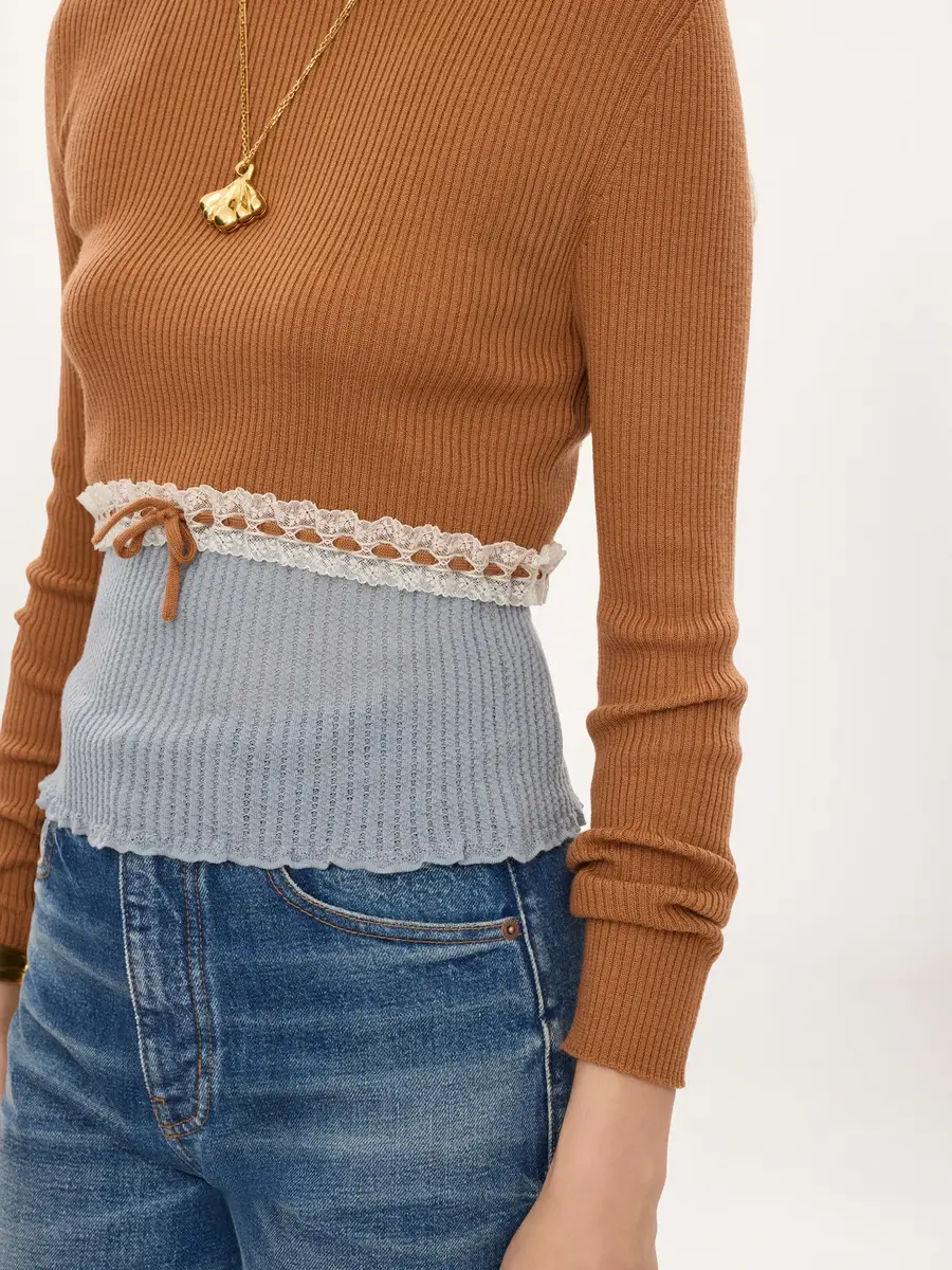 Chloé Cropped fitted sweater in a wool knit & lace | Thumbnail 6