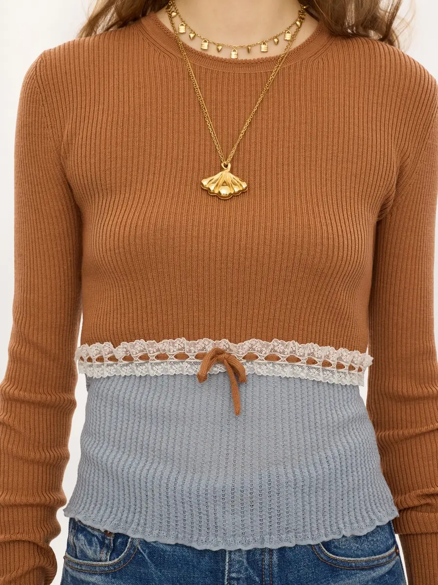 Chloé Cropped fitted sweater in a wool knit & lace | Thumbnail 7