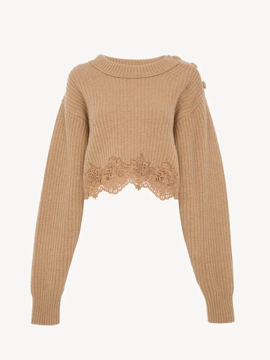 Chloé Cropped mock-neck sweater in a wool and cashmere knit & lace | Thumbnail 2 Chloé Cropped mock-neck sweater in a wool and cashmere knit & lace | Thumbnail 2