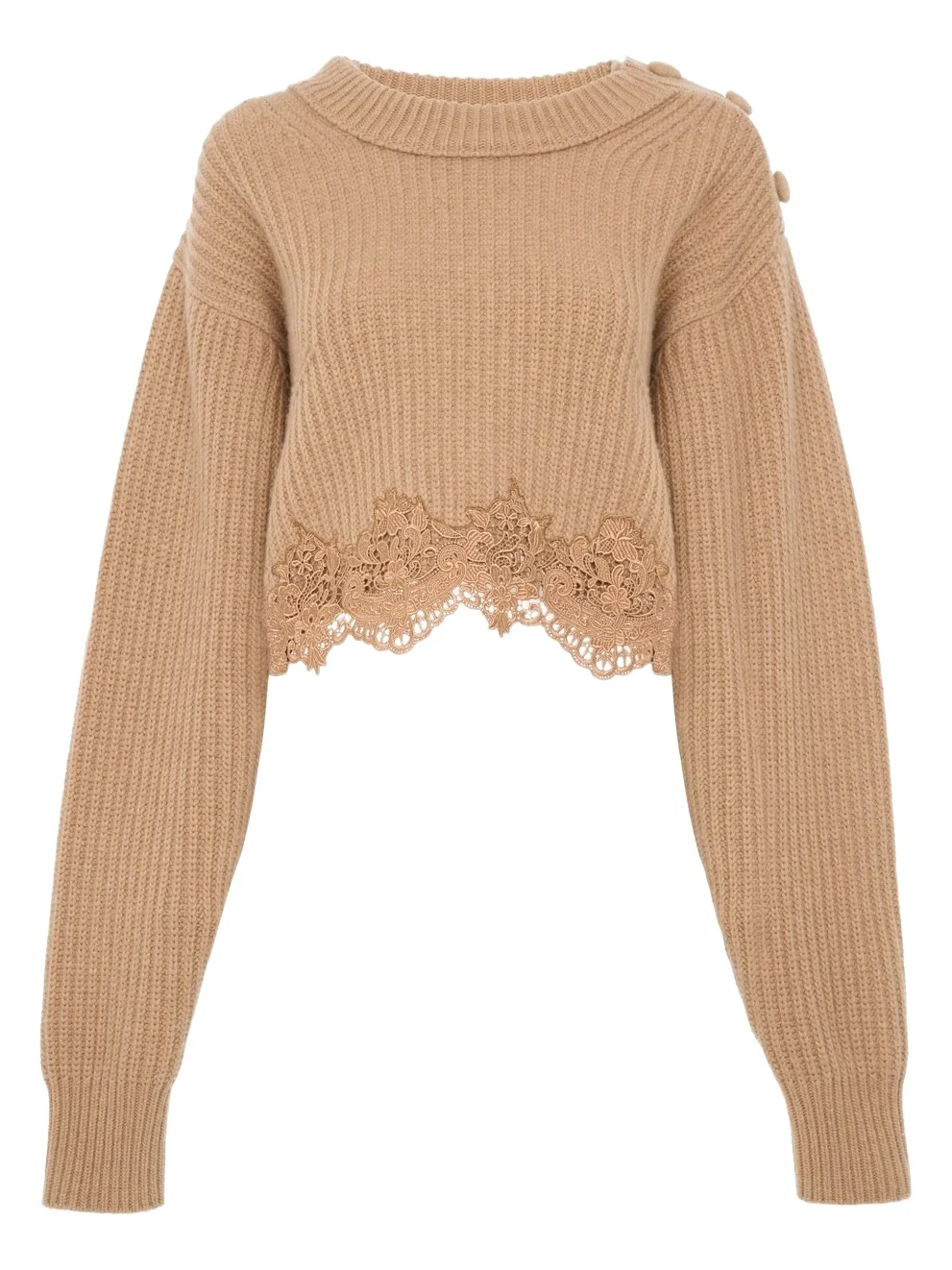 Cropped mock-neck sweater in a wool and cashmere knit & lace Cropped mock-neck sweater in a wool and cashmere knit & lace