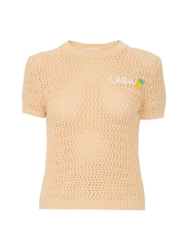 Short-sleeve logo sweater in crochet knit Short-sleeve logo sweater in crochet knit