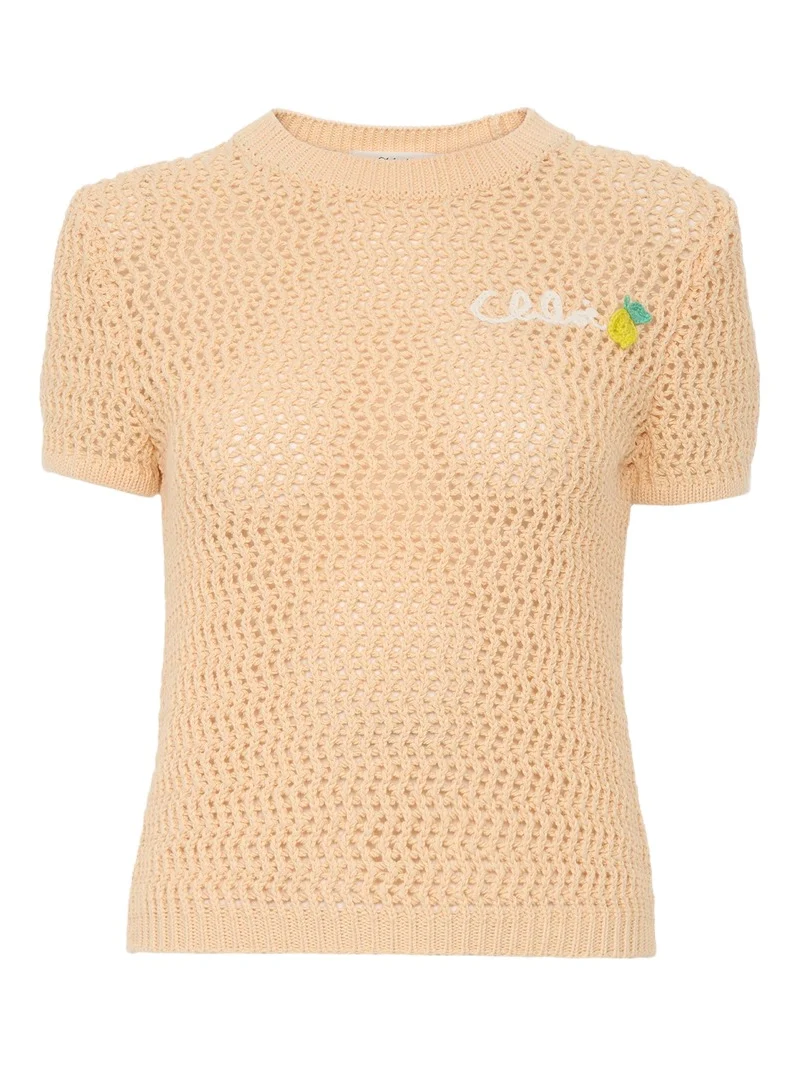 Chloé Short-sleeve logo sweater in crochet knit