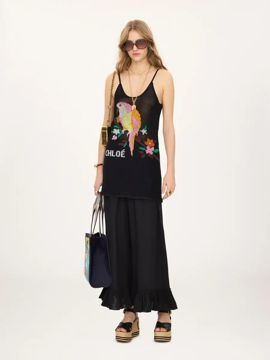 Chloé Thin-strap fitted logo mini dress in a cotton mesh knit | Thumbnail 3