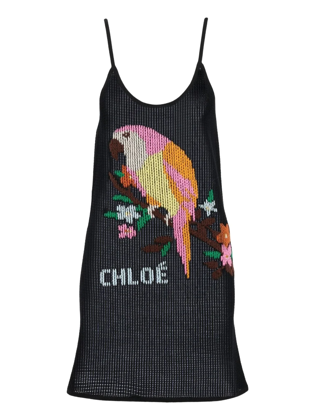 Chloé Thin-strap fitted logo mini dress in a cotton mesh knit