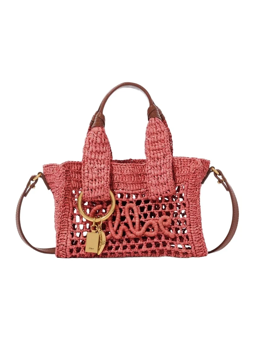 Mini Summer Banana east-west tote bag in raffia