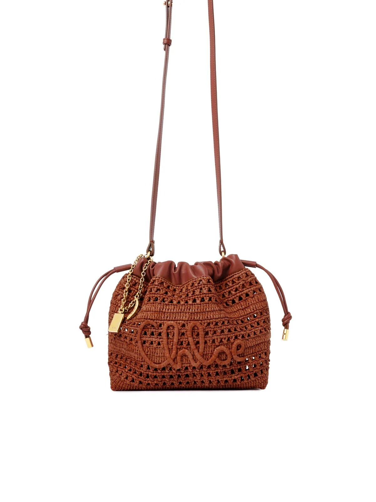 Mini Summer Banana drawstring shoulder bag in raffia