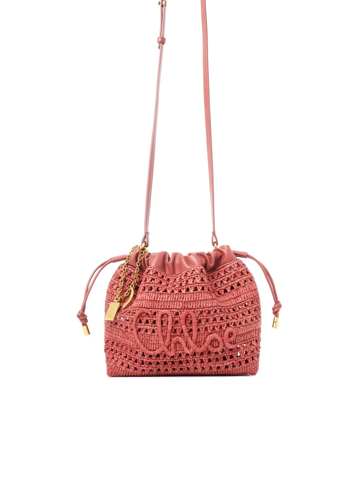 Chloé Mini Summer Banana drawstring shoulder bag in raffia