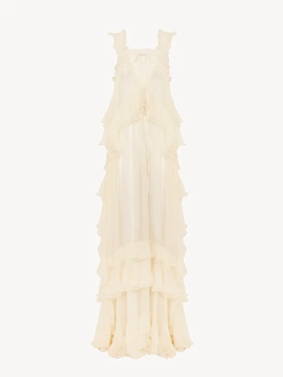 Chloé Sleeveless layered long dress in silk mousseline & lace | Thumbnail 2 Chloé Sleeveless layered long dress in silk mousseline & lace | Thumbnail 2