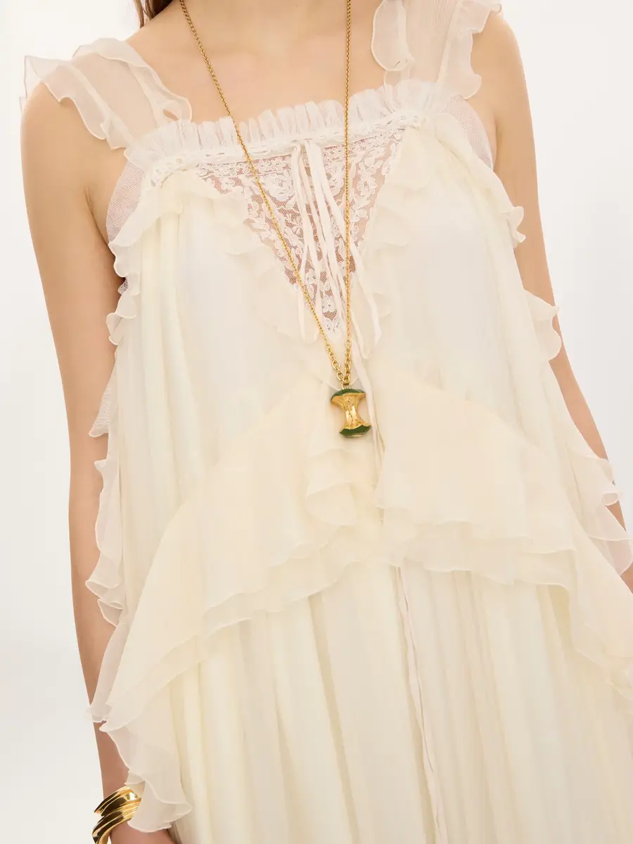 Chloé Sleeveless layered long dress in silk mousseline & lace | Thumbnail 4 Chloé Sleeveless layered long dress in silk mousseline & lace | Thumbnail 4