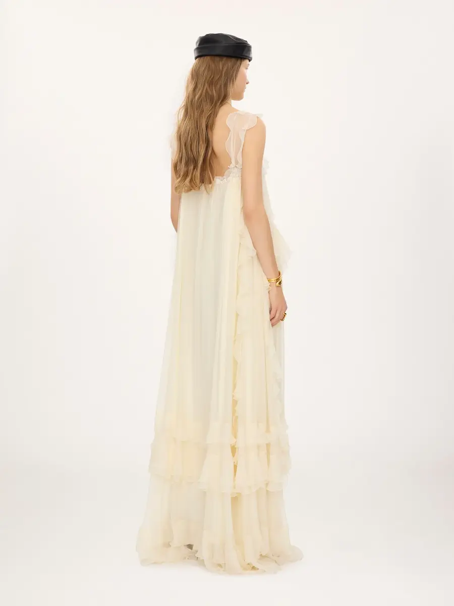 Chloé Sleeveless layered long dress in silk mousseline & lace | Thumbnail 6 Chloé Sleeveless layered long dress in silk mousseline & lace | Thumbnail 6