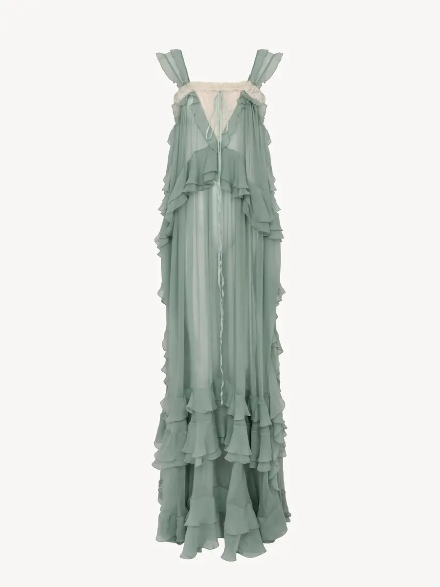 Chloé Sleeveless layered long dress in silk mousseline & lace | Thumbnail 2 Chloé Sleeveless layered long dress in silk mousseline & lace | Thumbnail 2