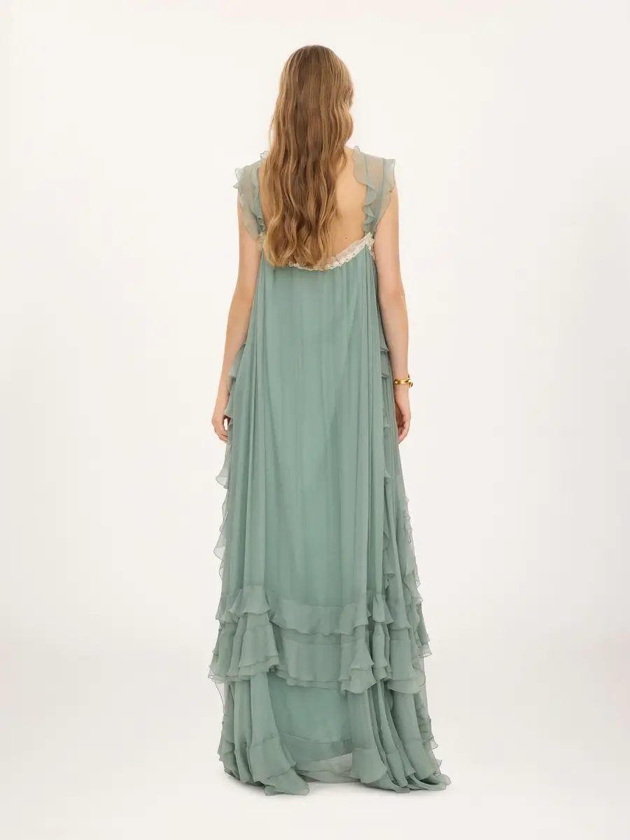 Chloé Sleeveless layered long dress in silk mousseline & lace | Thumbnail 5 Chloé Sleeveless layered long dress in silk mousseline & lace | Thumbnail 5