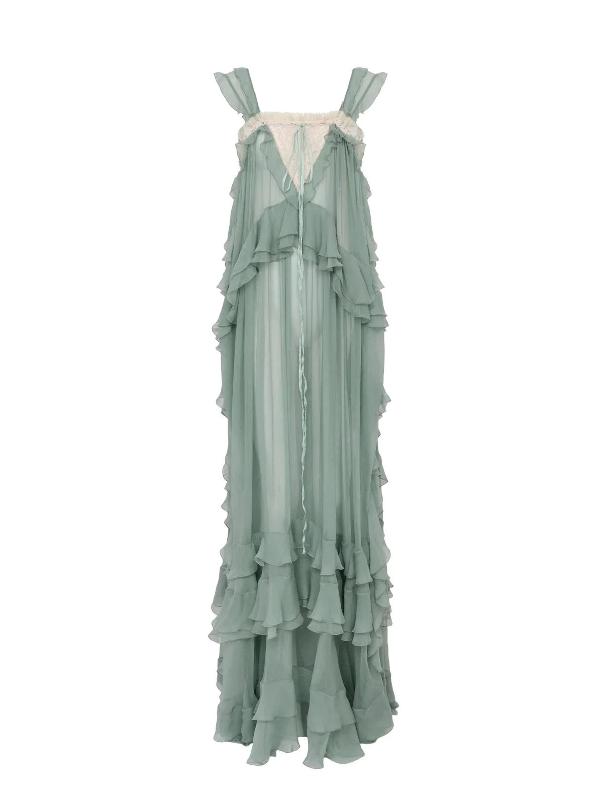 Chloé Sleeveless layered long dress in silk mousseline & lace