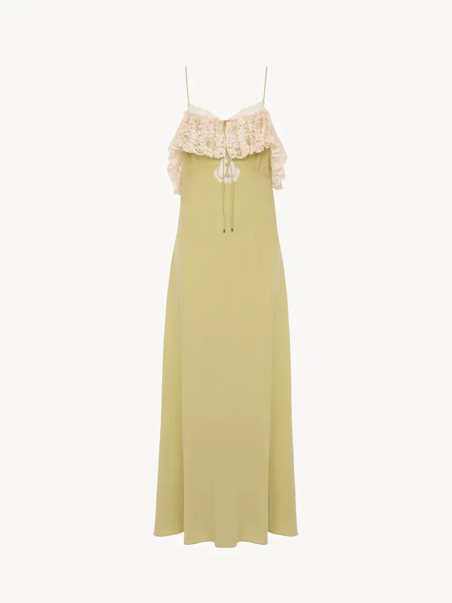 Chloé Thin-strap long dress in crêpe de chine & lace | Thumbnail 2 Chloé Thin-strap long dress in crêpe de chine & lace | Thumbnail 2