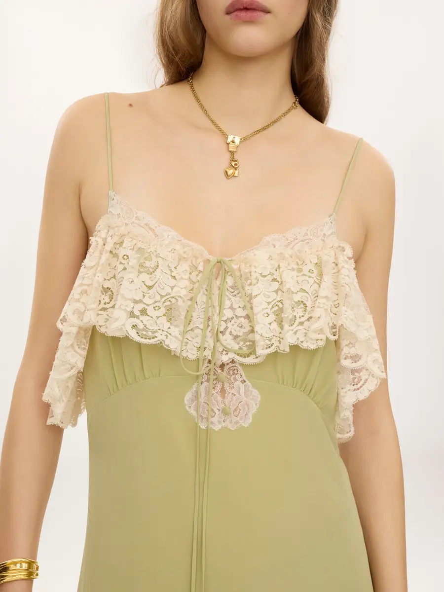 Chloé Thin-strap long dress in crêpe de chine & lace | Thumbnail 4 Chloé Thin-strap long dress in crêpe de chine & lace | Thumbnail 4