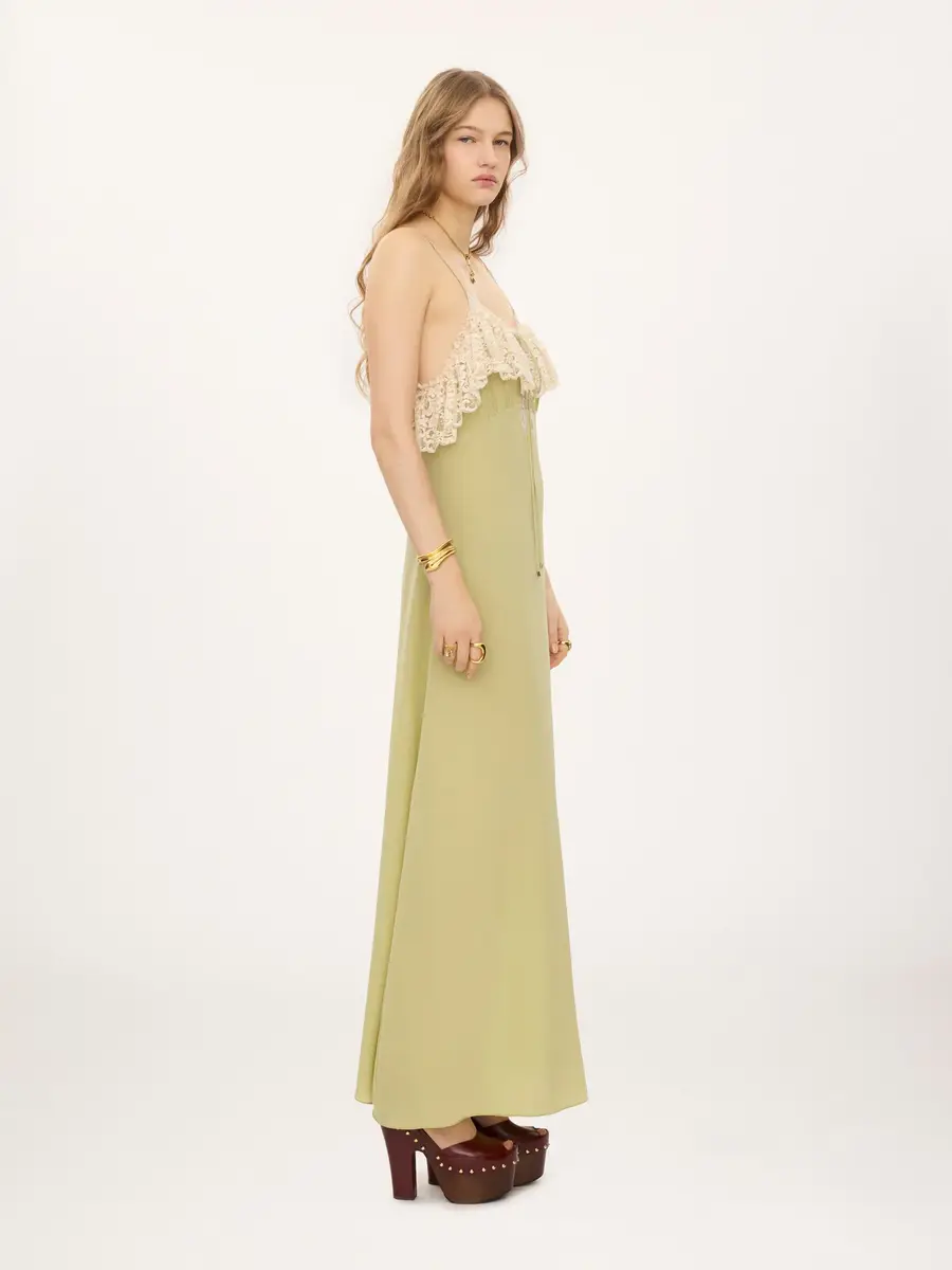 Chloé Thin-strap long dress in crêpe de chine & lace | Thumbnail 6 Chloé Thin-strap long dress in crêpe de chine & lace | Thumbnail 6