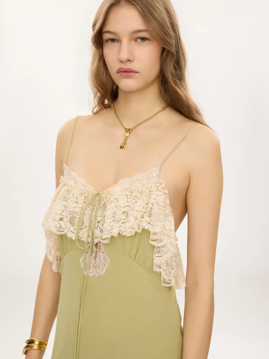 Chloé Thin-strap long dress in crêpe de chine & lace | Thumbnail 7 Chloé Thin-strap long dress in crêpe de chine & lace | Thumbnail 7