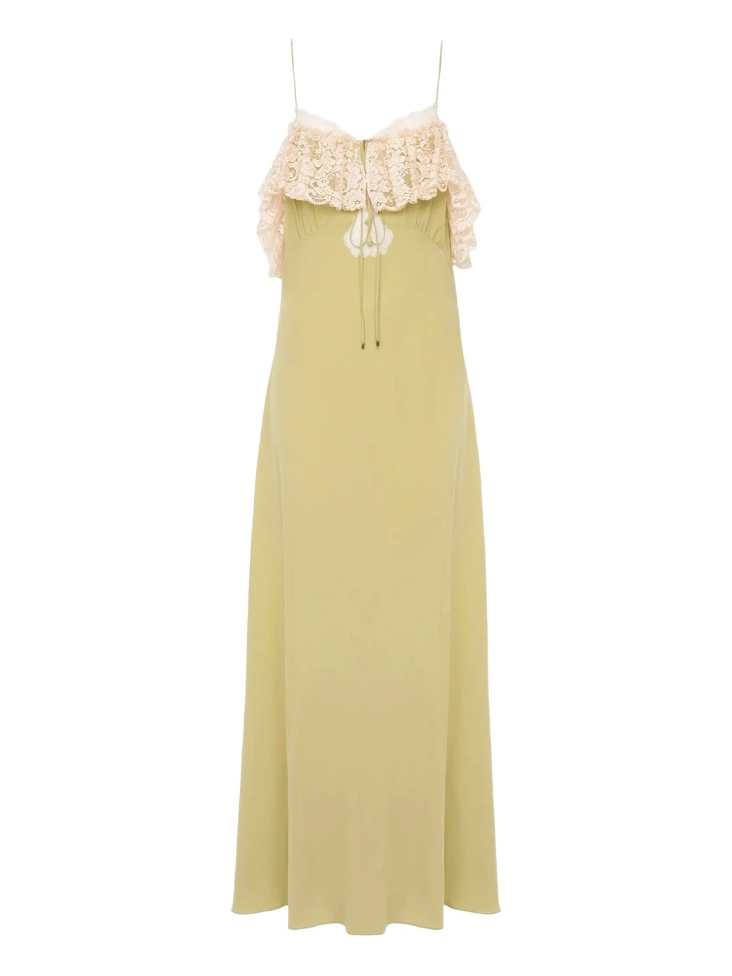 Thin-strap long dress in crêpe de chine & lace Thin-strap long dress in crêpe de chine & lace