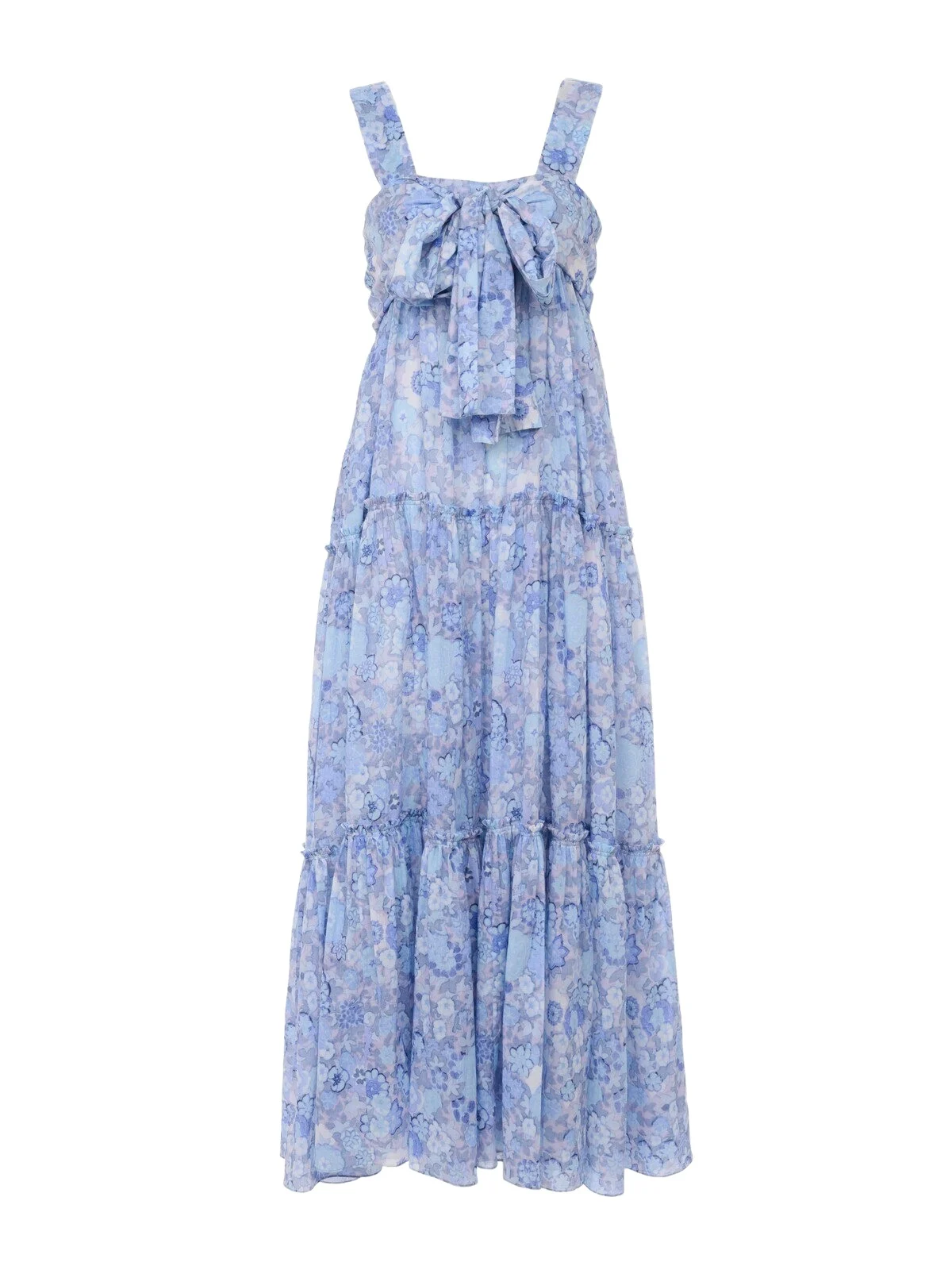 Tiered long dress in cotton voile Tiered long dress in cotton voile