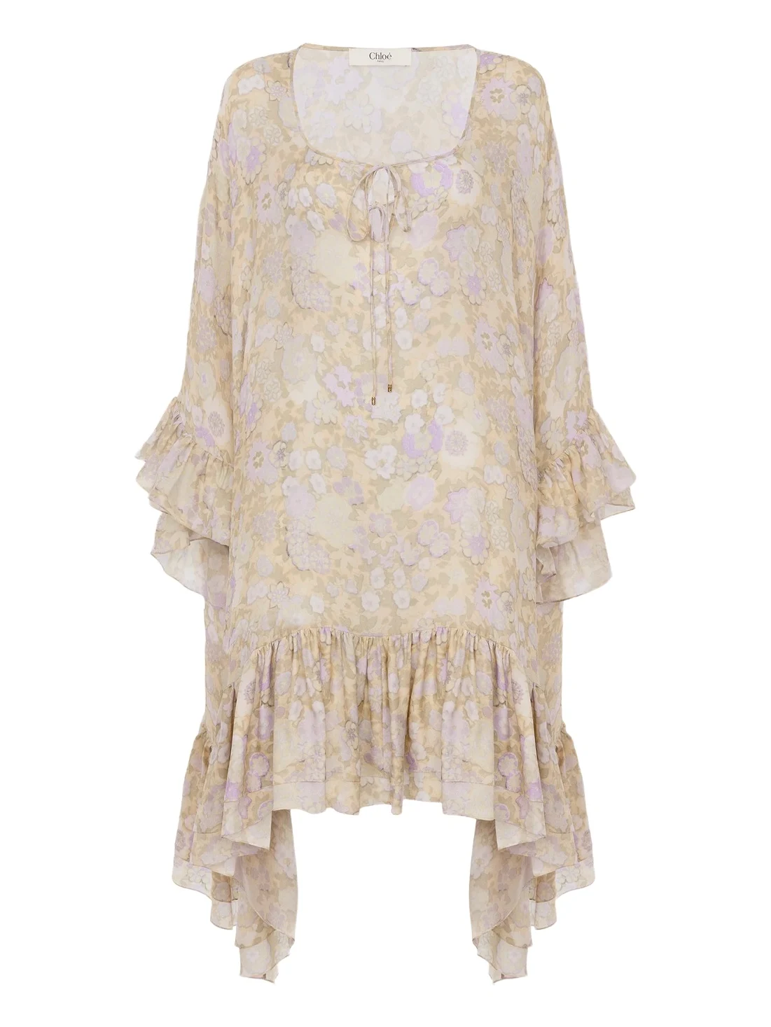 Chloé Knee-length ruffled kaftan in silk charmeuse