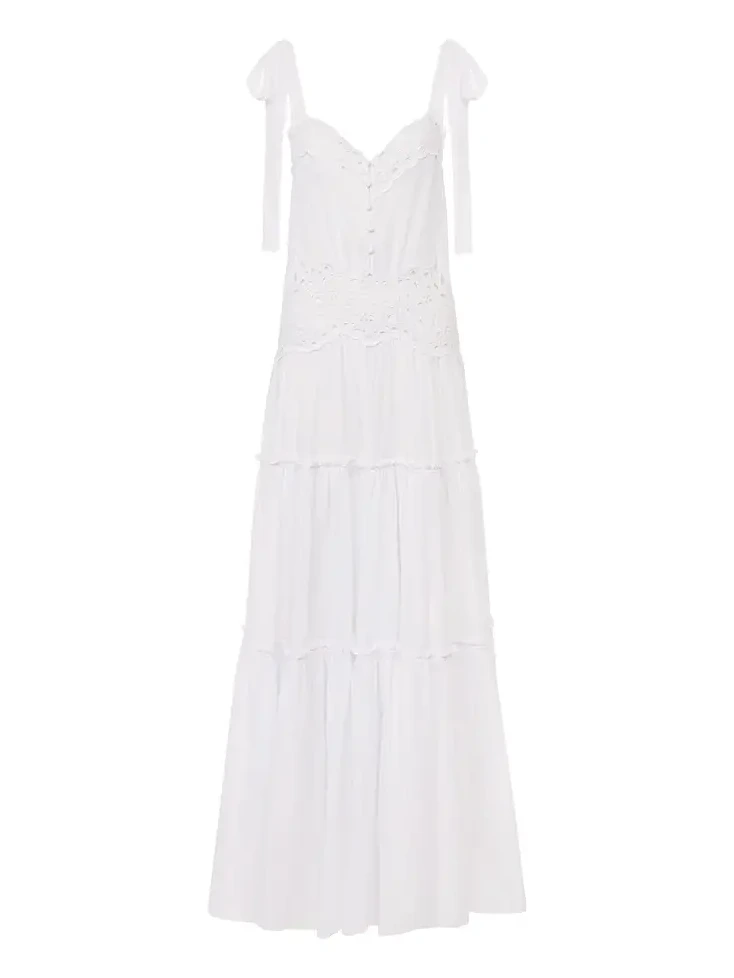Tiered long dress in cotton voile