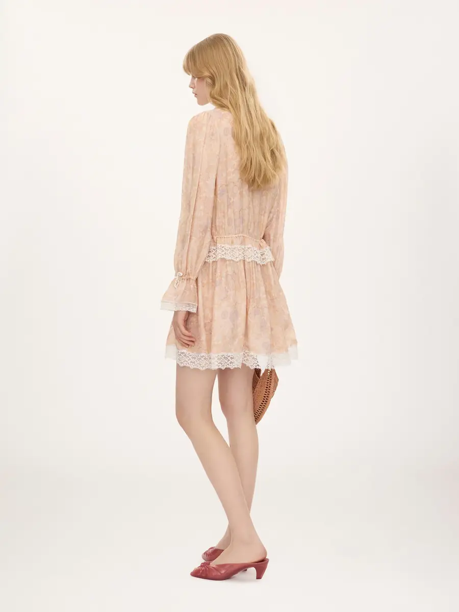 Chloé Puff-sleeve mini dress in silk charmeuse & lace | Thumbnail 5 Chloé Puff-sleeve mini dress in silk charmeuse & lace | Thumbnail 5