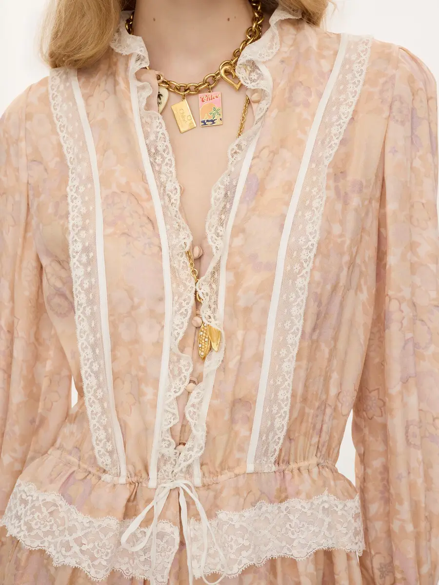 Chloé Puff-sleeve mini dress in silk charmeuse & lace | Thumbnail 6 Chloé Puff-sleeve mini dress in silk charmeuse & lace | Thumbnail 6