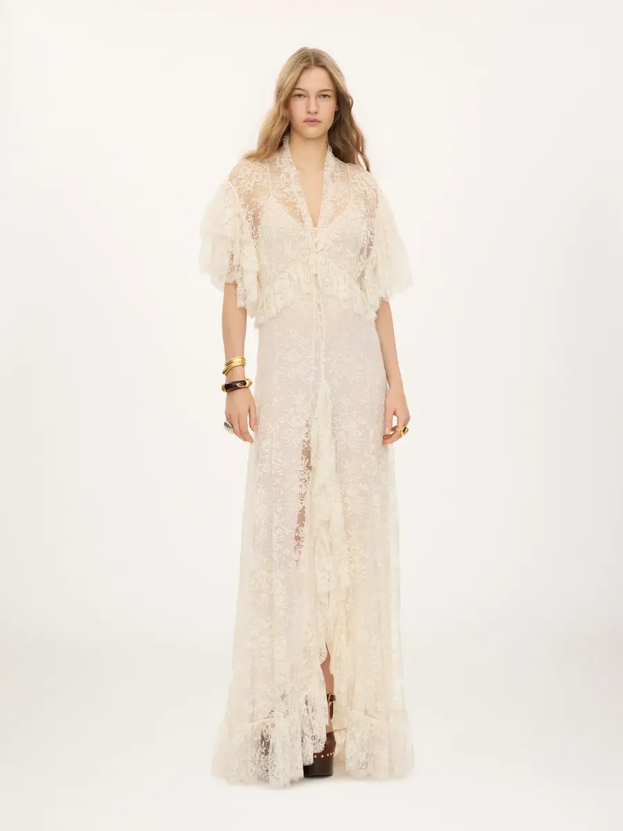 Chloé Long ruffled dress in lace | Thumbnail 3