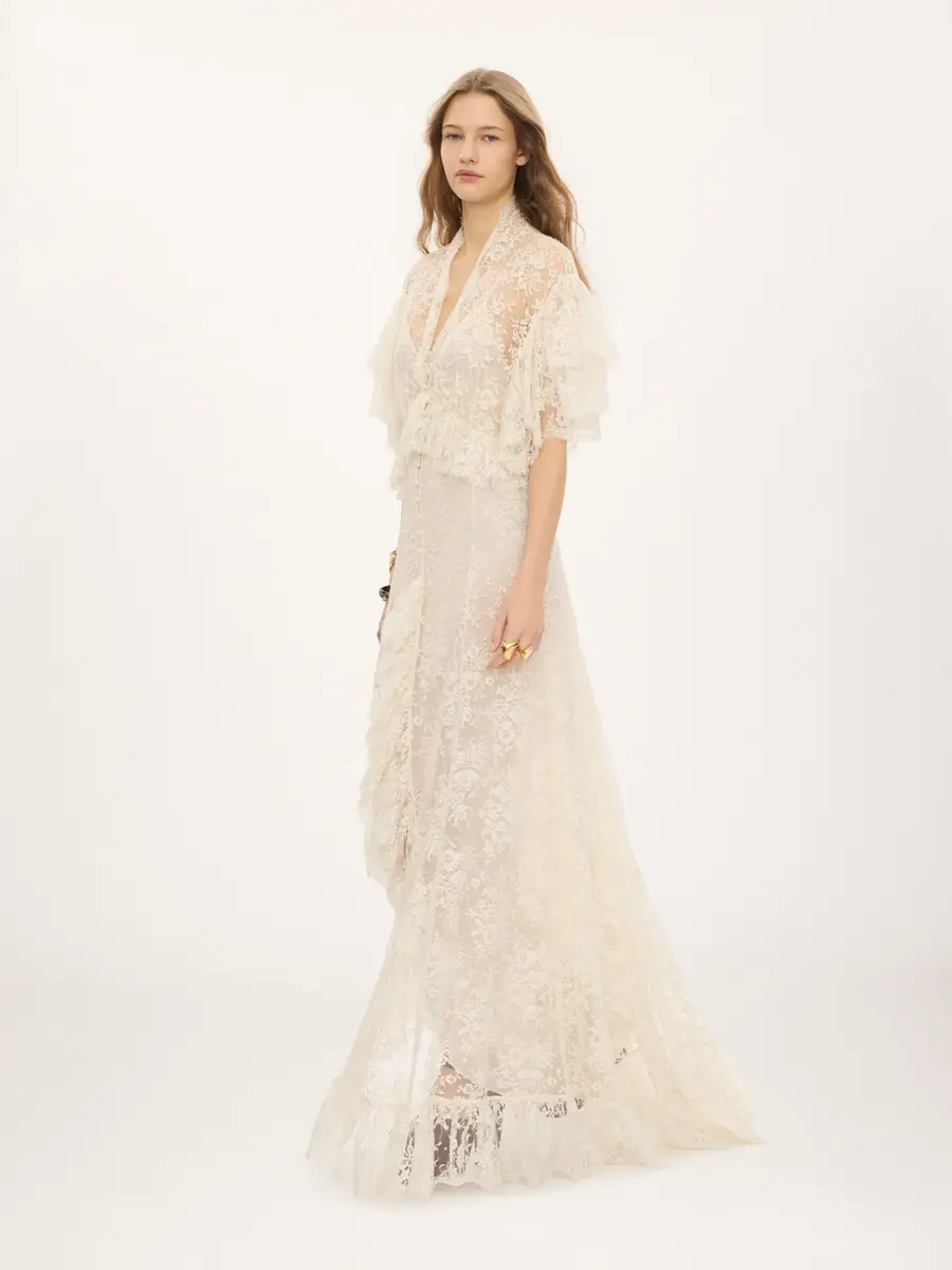Chloé Long ruffled dress in lace | Thumbnail 5
