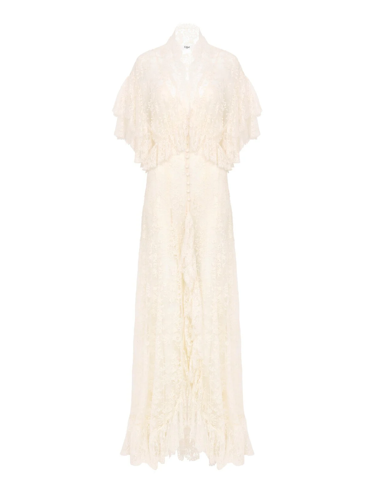 Long ruffled dress in lace Long ruffled dress in lace