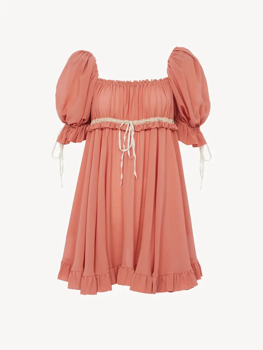 Chloé Puff-sleeve mini dress in silk georgette | Thumbnail 2