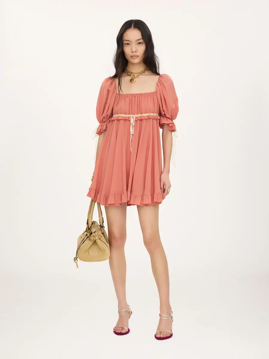 Chloé Puff-sleeve mini dress in silk georgette | Thumbnail 3