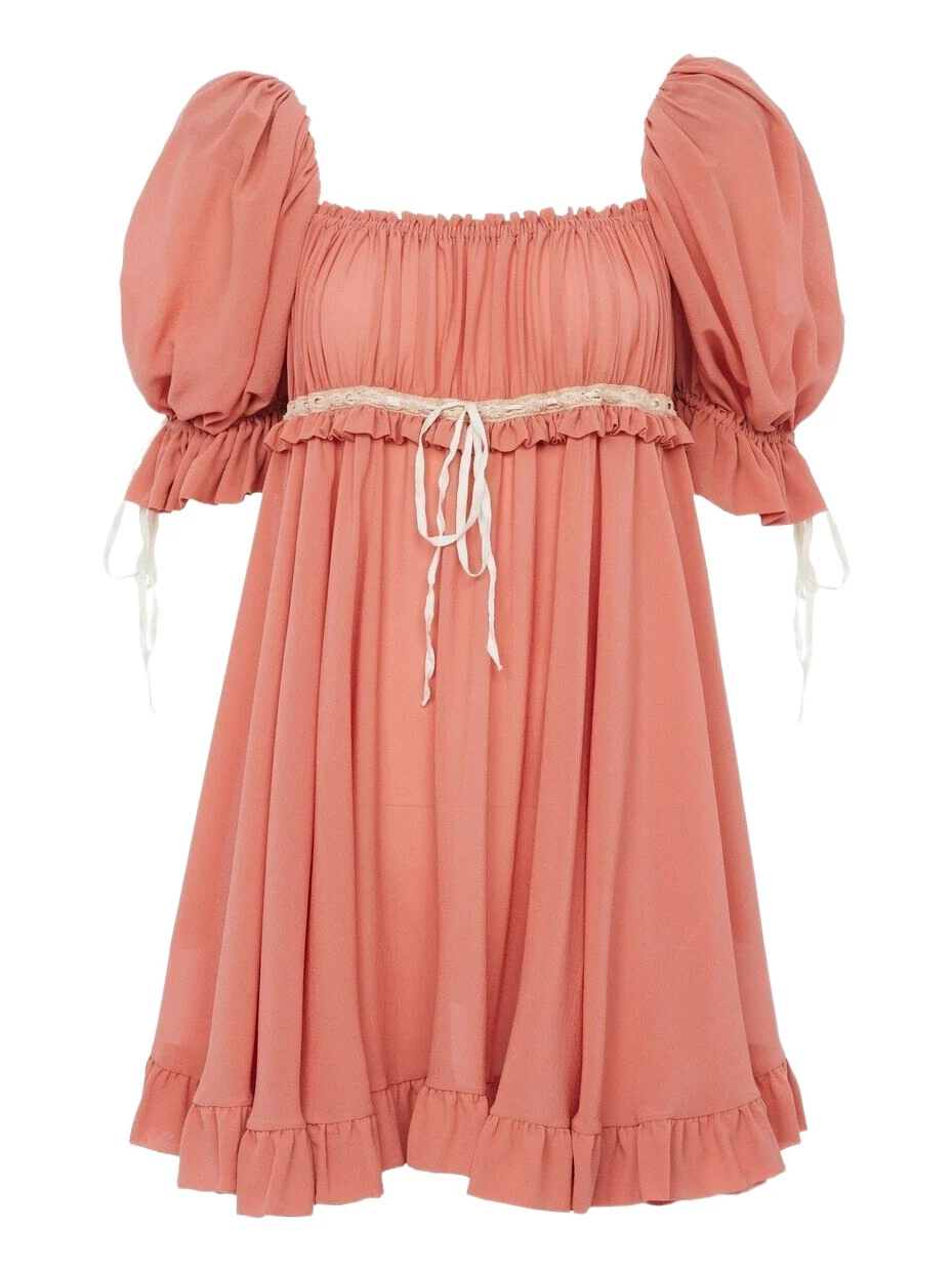 Puff-sleeve mini dress in silk georgette Puff-sleeve mini dress in silk georgette
