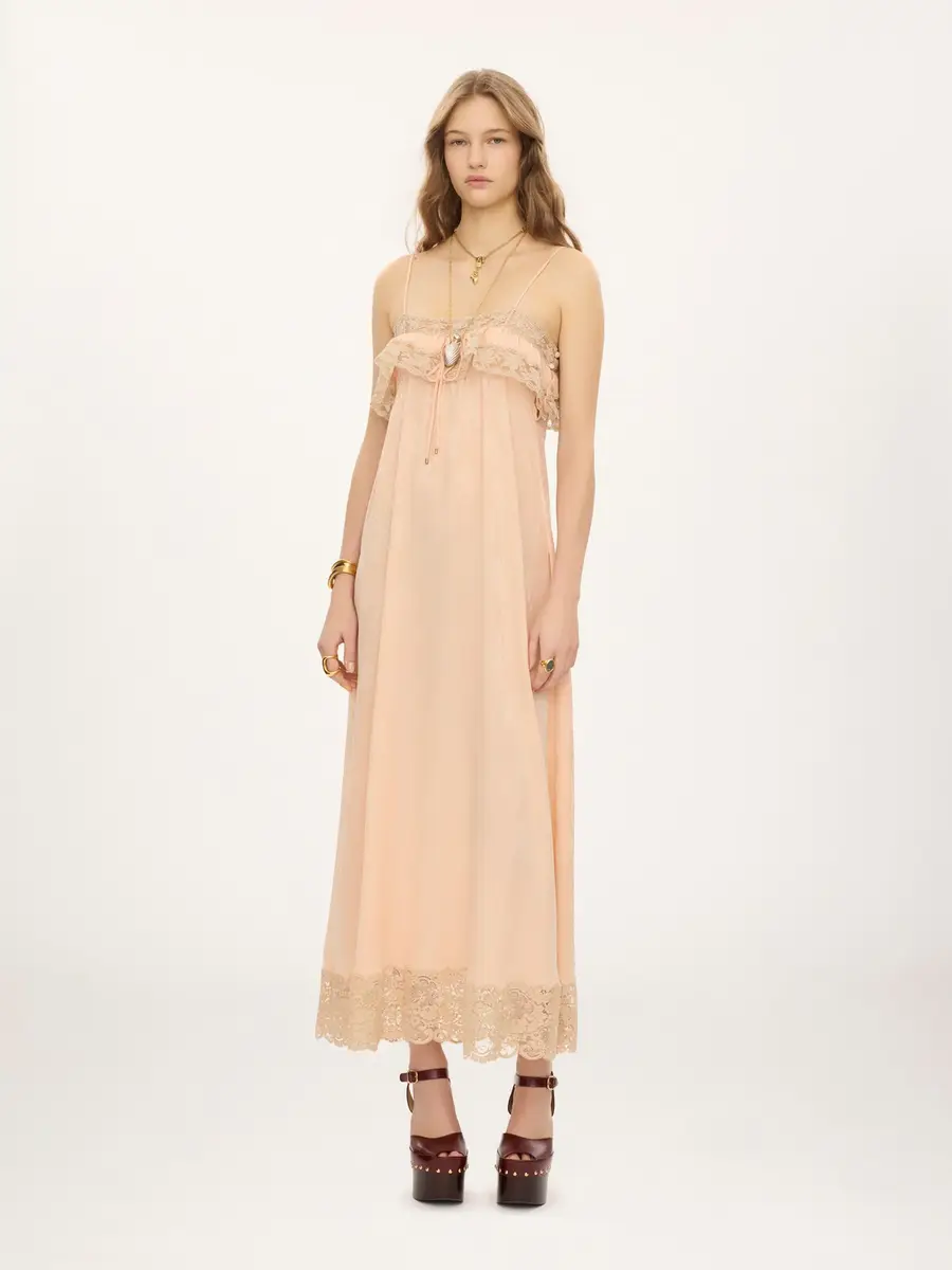 Chloé Thin-strap long dress in silk jacquard & lace | Thumbnail 3 Chloé Thin-strap long dress in silk jacquard & lace | Thumbnail 3