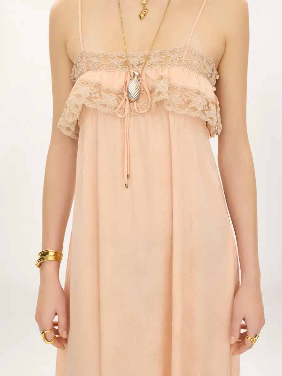 Chloé Thin-strap long dress in silk jacquard & lace | Thumbnail 4 Chloé Thin-strap long dress in silk jacquard & lace | Thumbnail 4