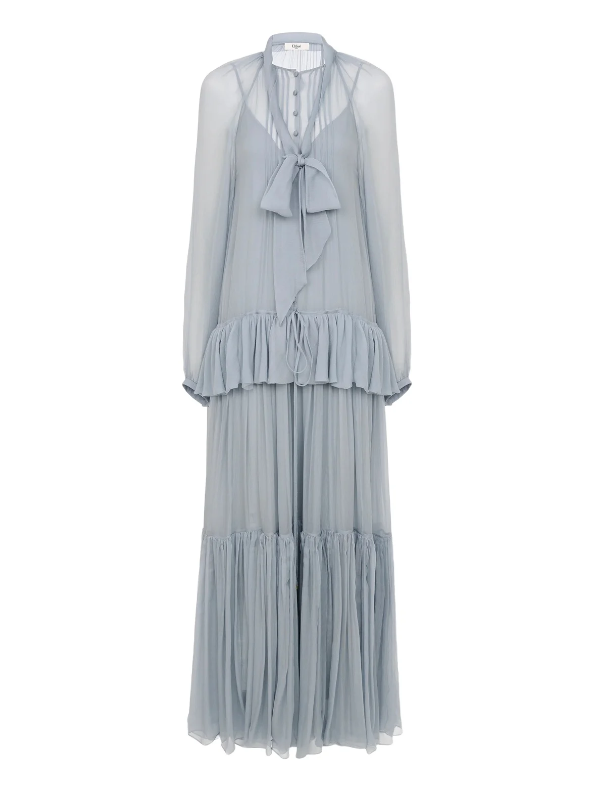 Chloé Fluid lavallière long dress in silk mousseline
