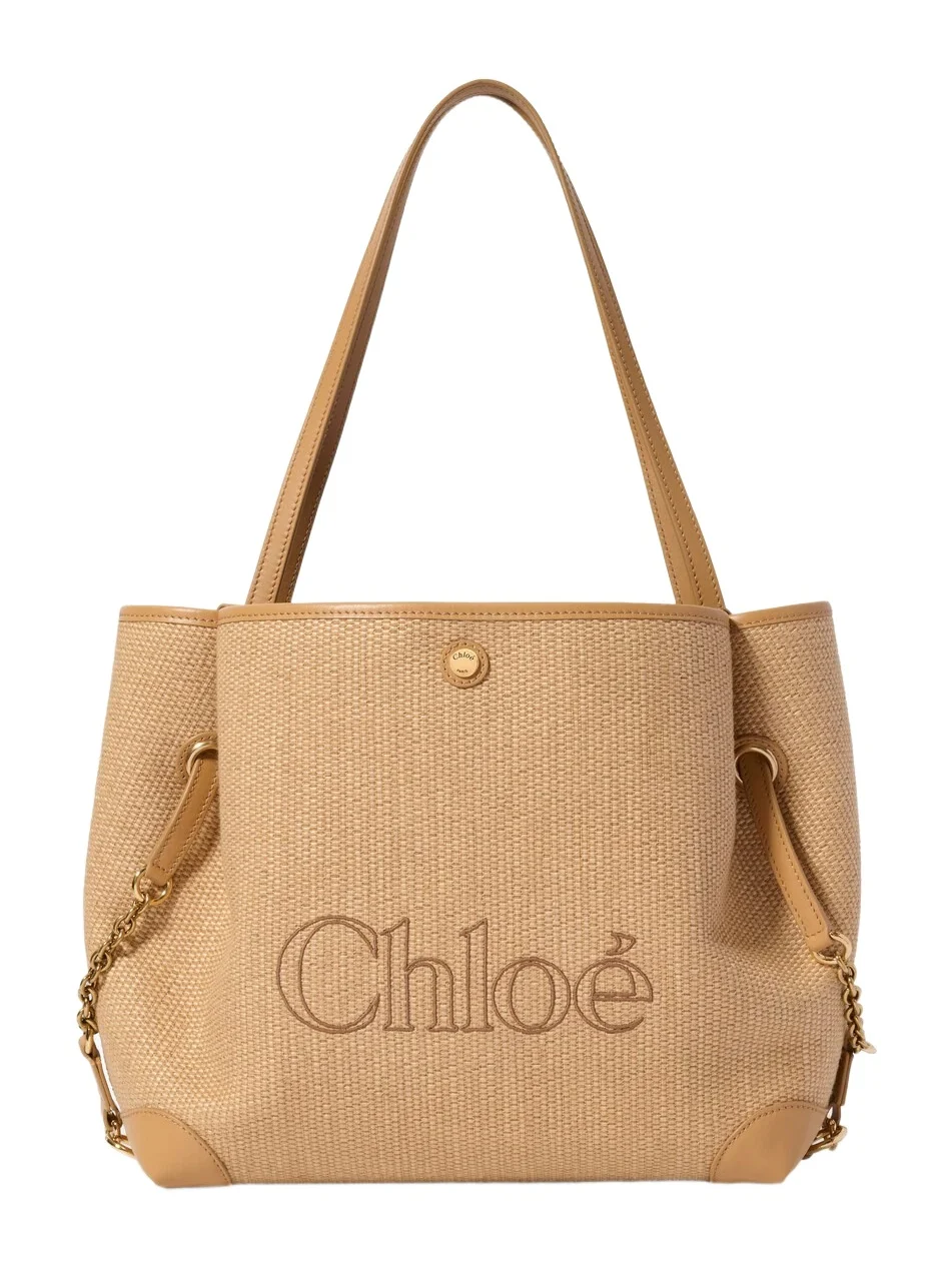 Chloé Chloé Clover double carry bag in raffia-effect fibers