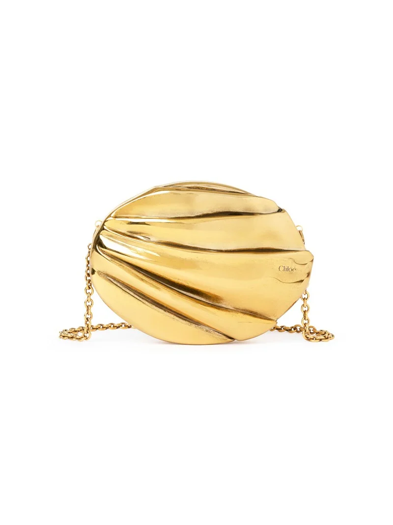 Chloé Chloé Plissé minaudière with chain in copper & brass