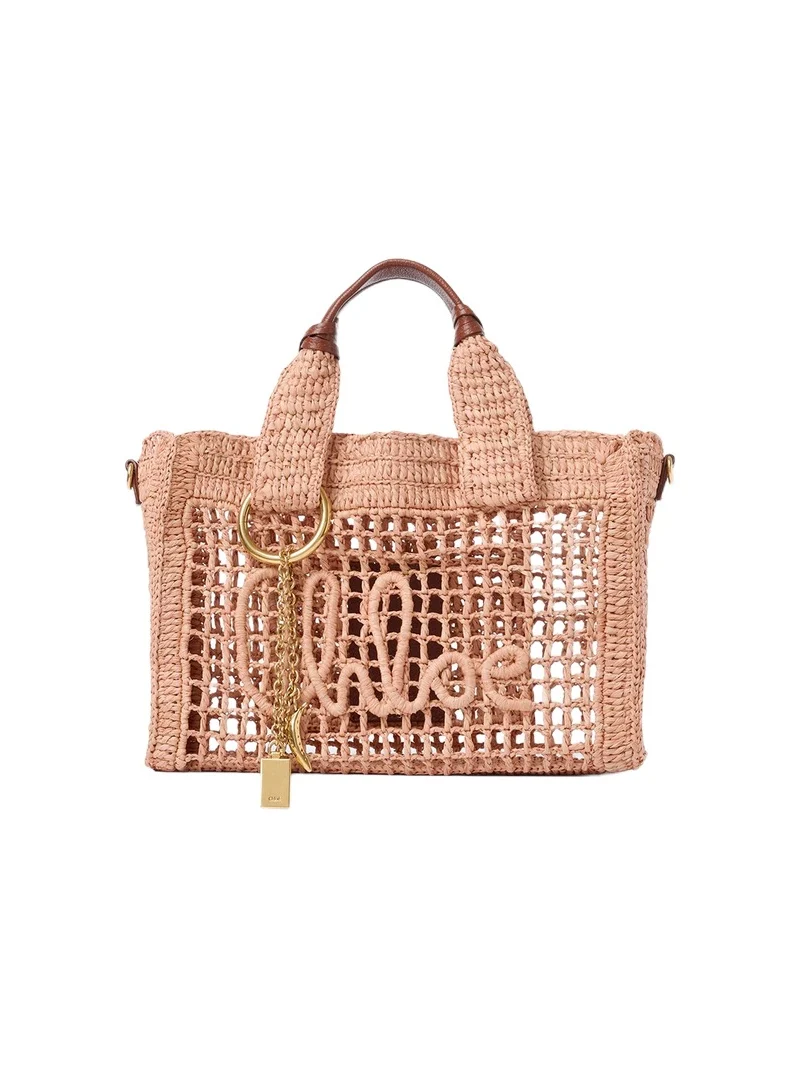Chloé Small Summer Banana east-west tote bag with strap in raffia