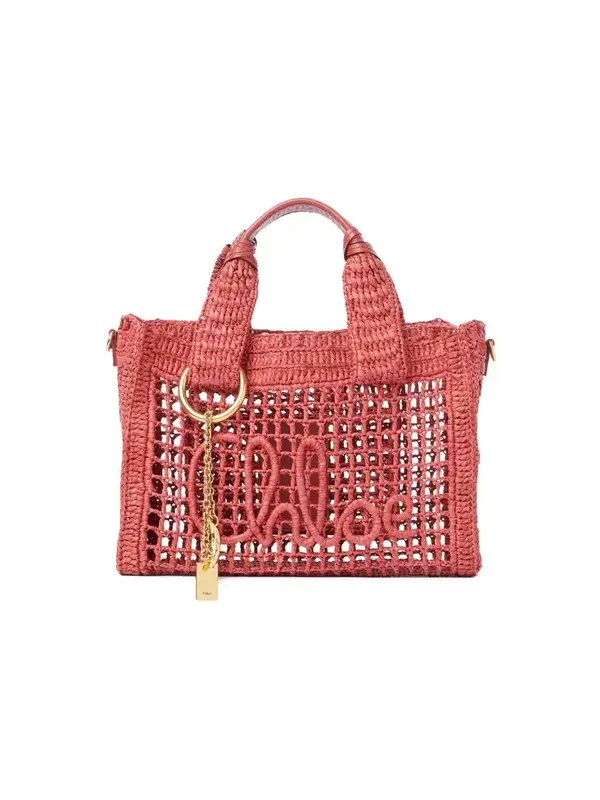 Small Summer Banana east-west tote bag with strap in raffia