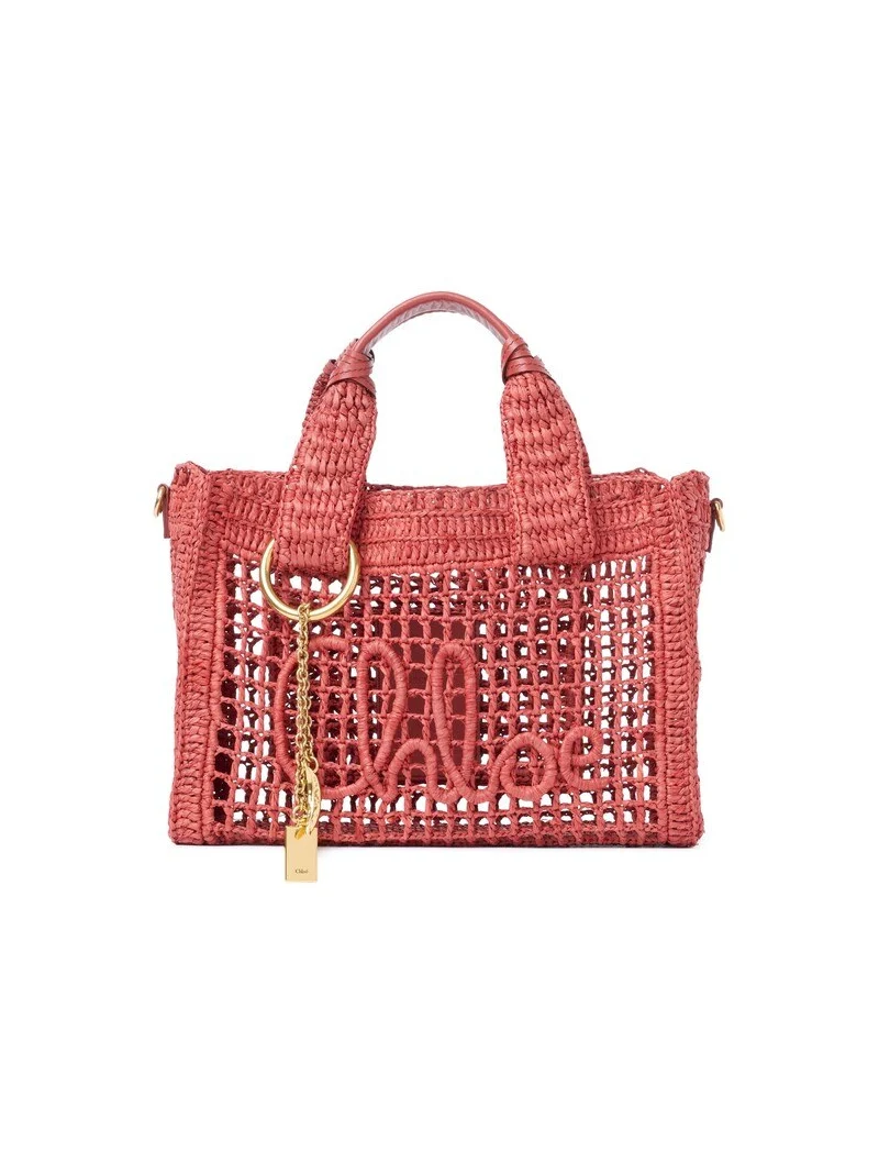 Chloé Small Summer Banana east-west tote bag with strap in raffia