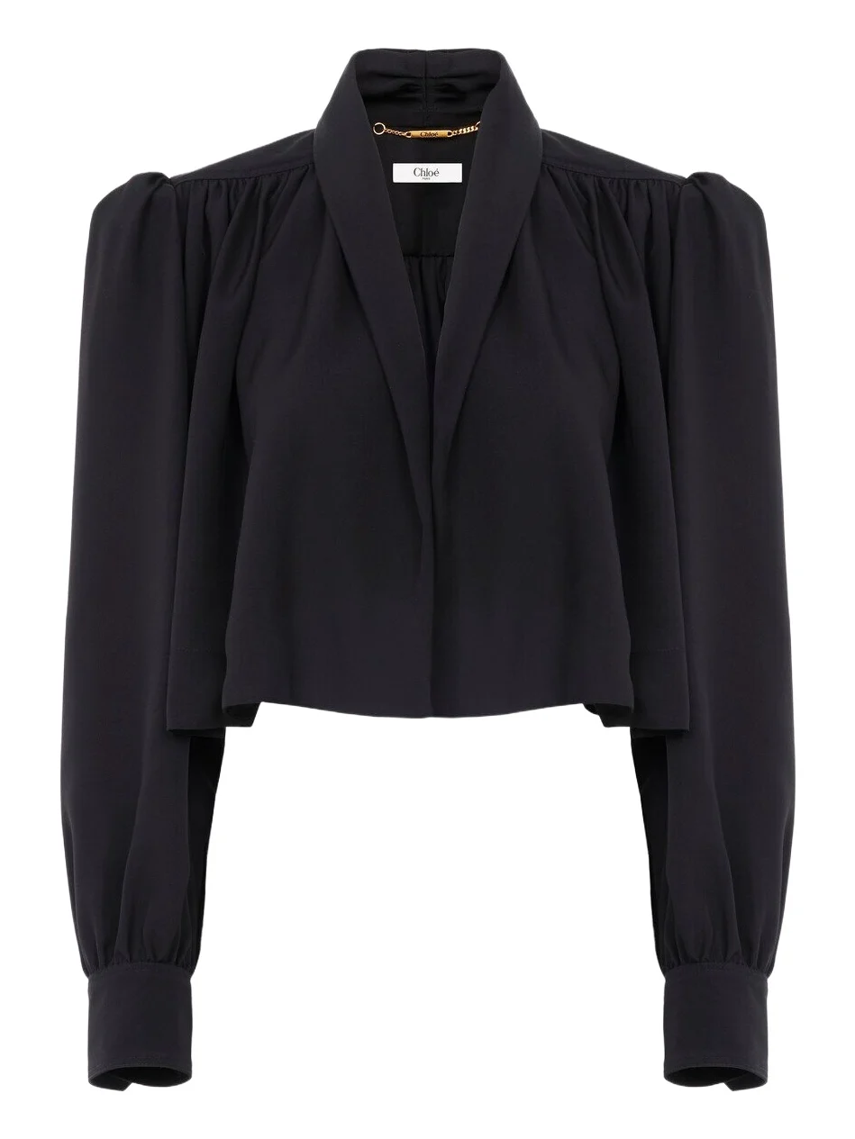 Gathered cropped jacket in washed viscose faille