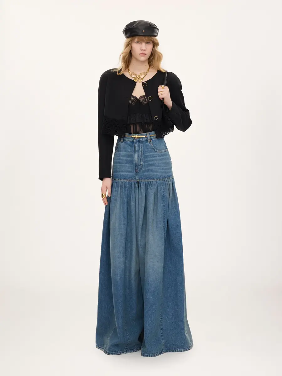 Chloé Collarless cropped jacket in wool grain de poudre & lace | Thumbnail 3