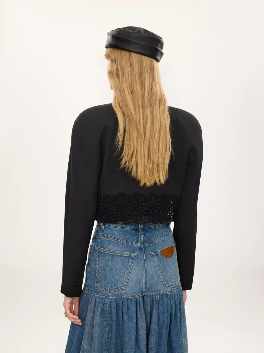 Chloé Collarless cropped jacket in wool grain de poudre & lace | Thumbnail 5