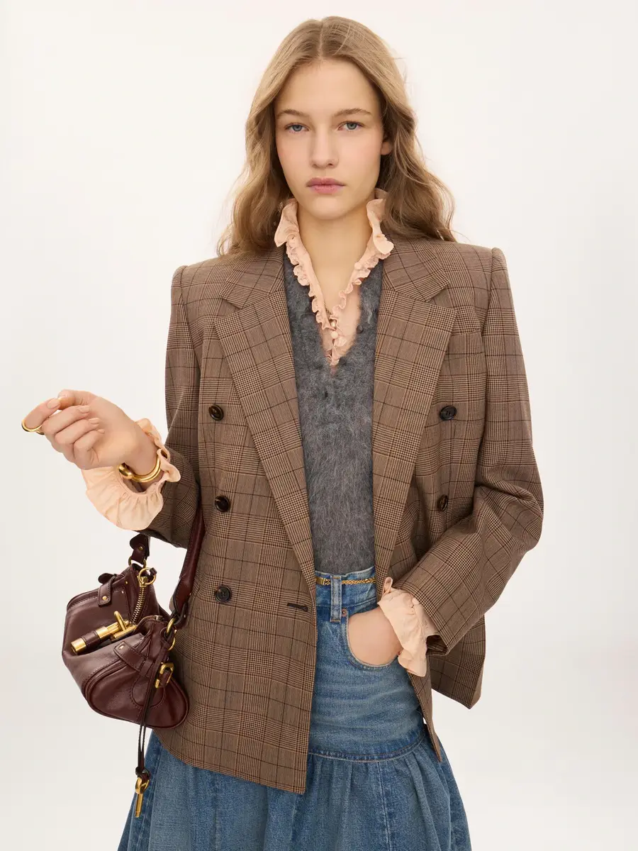 Chloé Double-breasted tailored jacket in check wool | Thumbnail 4 Chloé Double-breasted tailored jacket in check wool | Thumbnail 4