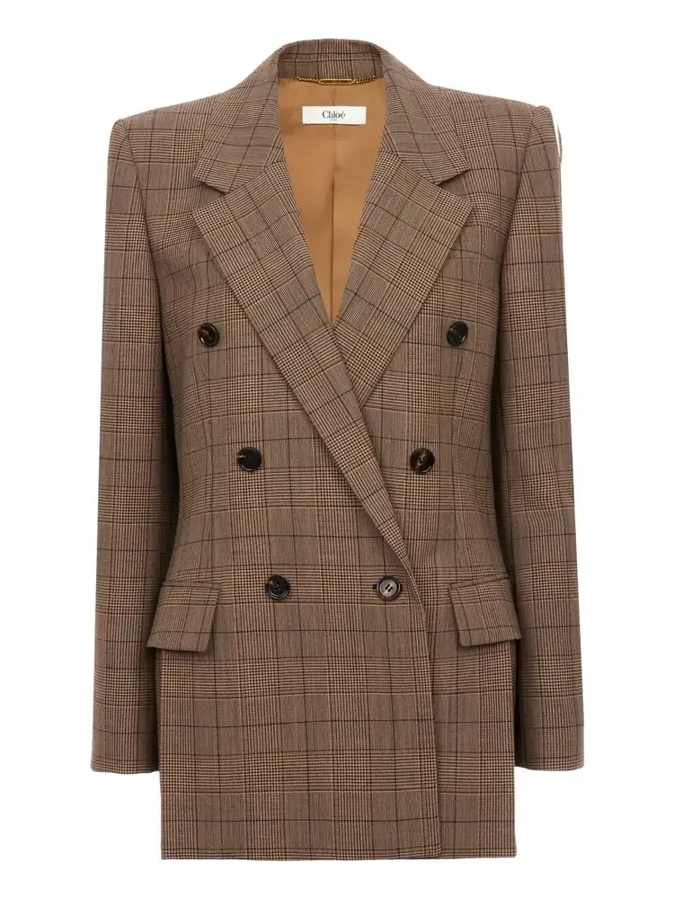 Double-breasted tailored jacket in check wool
